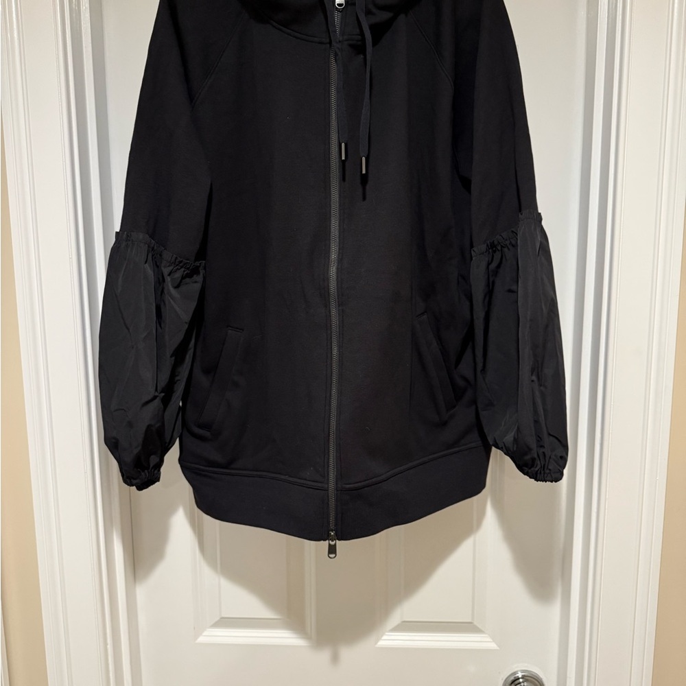 Athleta Chic Black Hoodie with Puff Sleeves